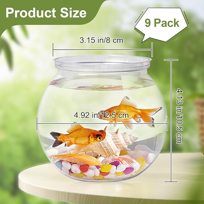 9 Pcs Plastic Fish Bowl, 26 Oz Clear Small Fish Tank, Unbreakable Mini Betta Bowls for Candy, Carnival Games, Halloween, Table Centerpieces, Party Decorations
