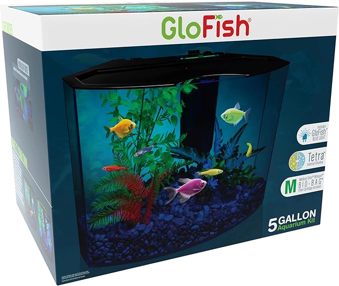 GloFish Crescent Aquarium Kit 5 Gallons, Includes Hidden Blue LED Light And Internal Filter