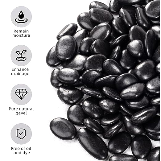 20lb Black River Rock, Suitable for Aquarium Gravel, vase Decorative Stone, Plant Rock, Rock for houseplants