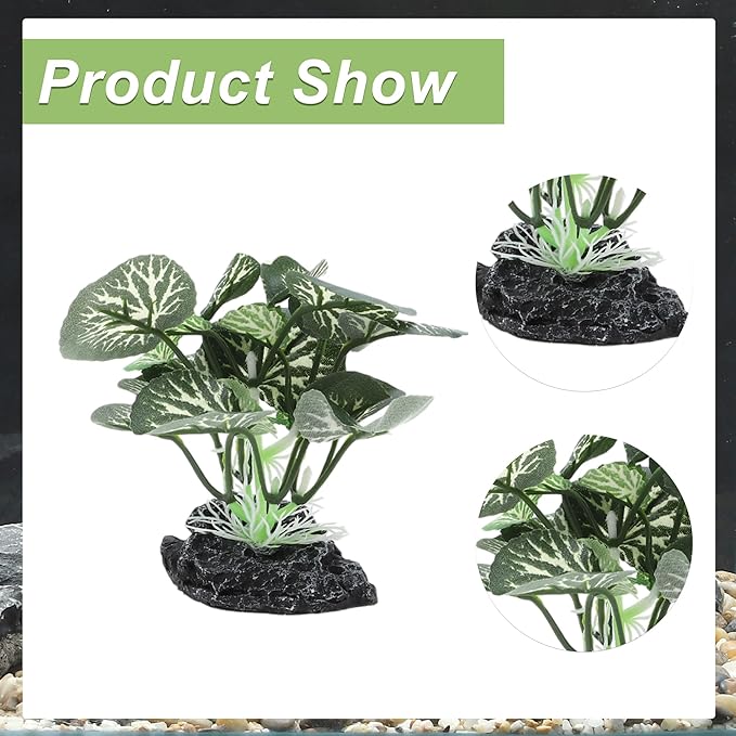 Aquarium Plastic Plants, Silk Aquarium Plants, Silk Plants for Betta Fish Tank, Plastic Plant Decoration for Aquarium, Green, Round Leaves, 3.94" Tall
