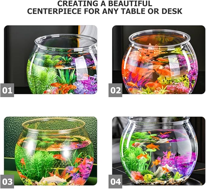 BESTonZON Transparent Goldfish Tank 5.5 Inch Clear Round Fish Bowl for Small Turtles Betta Fish Desktop Aquarium and Decorative Shallow Tank for Office and Home
