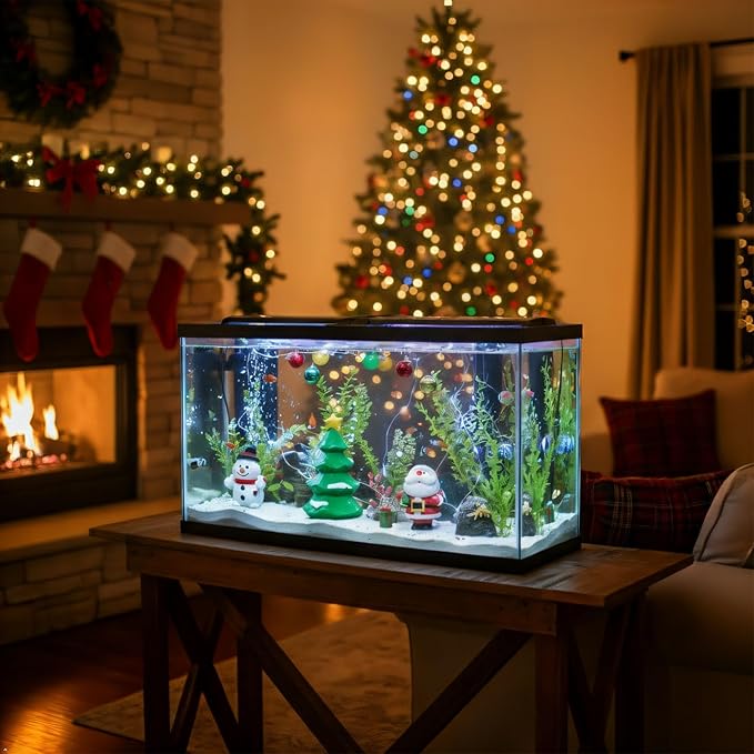 4 Pcs Christmas Aquarium Decoration - Cute Resin Ornament Fish Tank Decoration, Santa Christmas Tree Snowman Statue Supplies for Reptile House Cave Aquarium Xmas Decor