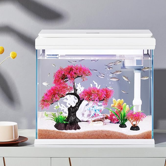 Toyvian Realistic Fish Tank Plants Set Aquarium Decorations Simulated Water Plants Betta Fish Tank Accessories Plastic Aquarium Plants Fade-Resistant 10.62X9.44X3.74 Inches