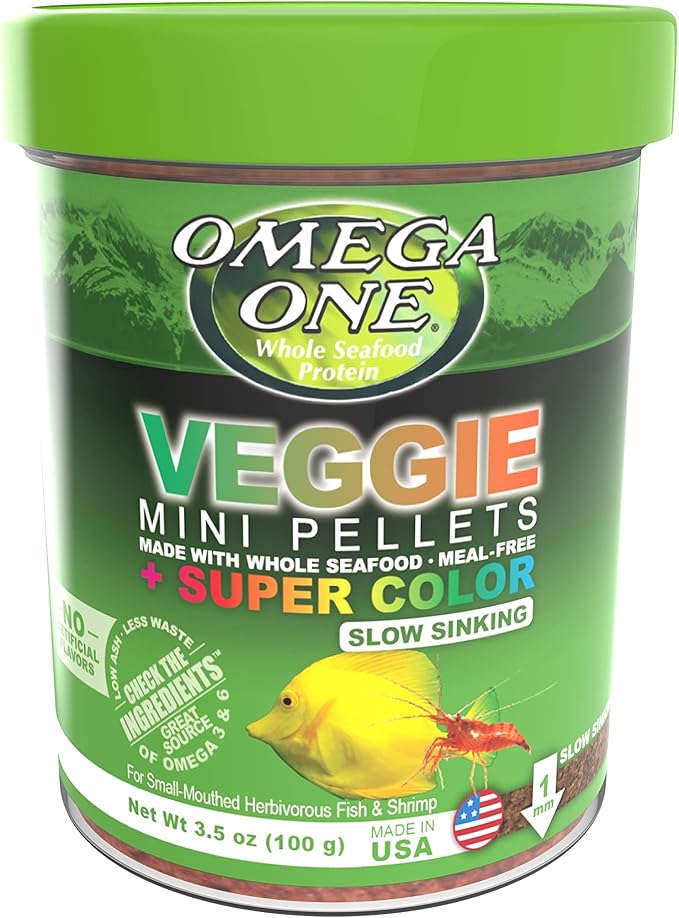 Omega One Veggie Mini Pellets, Sinking, 3.5 oz Container