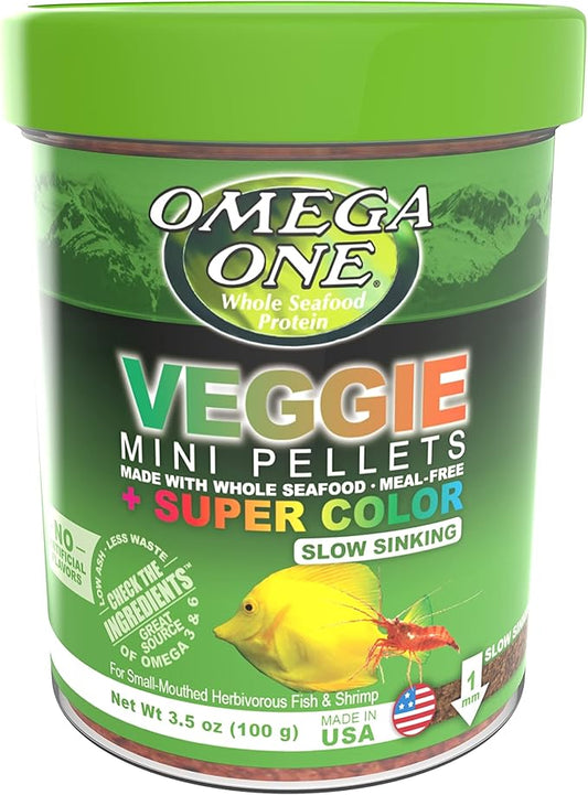 Omega One Veggie Mini Pellets, Sinking, 3.5 oz Container