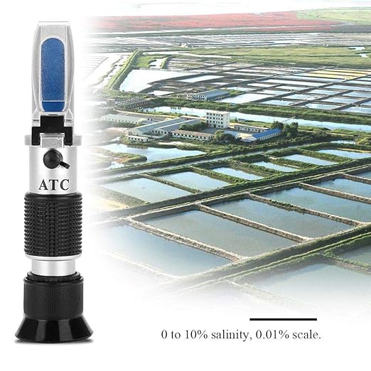 Salinity Refractometer for Seawater and Marine Fishkeeping Aquarium, Saltwater Tester Hydrometer, Dual Sacle 0-100ppt & 1.000-1.070 Specific Gravity with ATC Automatic Temperature Compensation