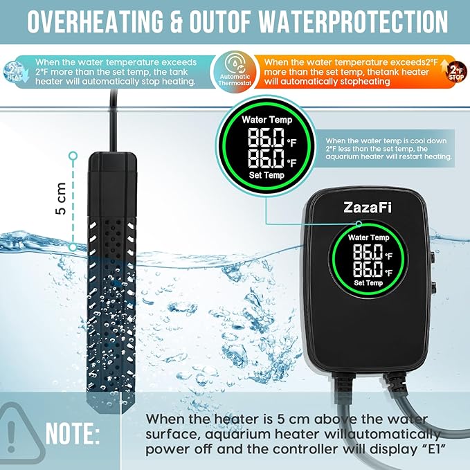 Aquarium Heater 300W, Fish Tank Heater with High-Temperature Protection and Turtle Tank Heater with Automatic Power-Off When Leaving Seawater or Freshwater.