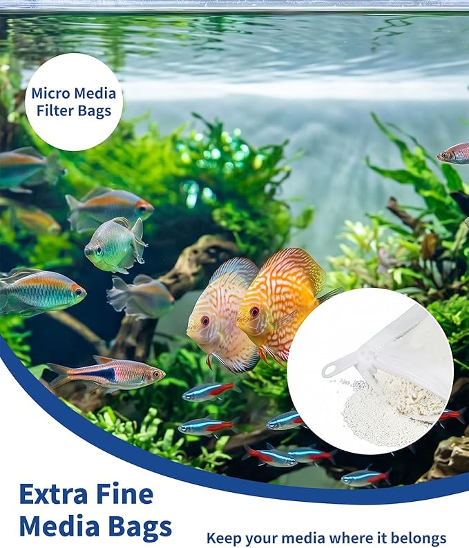 12PCS Aquarium Filter Media Bags, 6PCS 4” x 4” & 6PCS 3” x 8” Extra Fine 100 Micron Mesh with Plastic Zipper for Fish Tank Filter Media, Activated Carbon