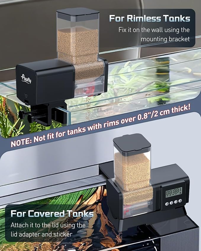 Pawfly Automatic Fish Feeder for Aquarium, 200/450 mL Auto Fish Feeder Automatic Dispenser, Adjustable Auto Fish Food Dispenser with Timer, Fish Food Vacation Feeder, Battery Operated (Not Included)