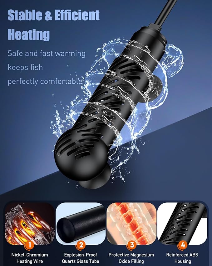 Pawfly 50 W Submersible Aquarium Heater, 5-10 Gallon Fish Tank Heater Betta Heater with Overheating Protection & Digital Display External Controller, Submersible Fish Tank Heater Small Aquarium Heater
