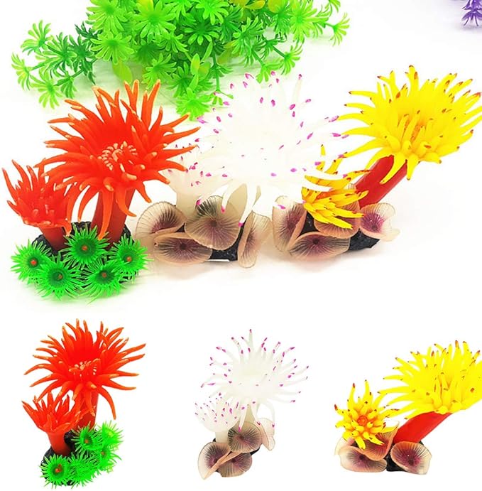 Soft Silicone Artificial Corals Simulation Aquarium Plant Fish Tank Ornament - Yellow