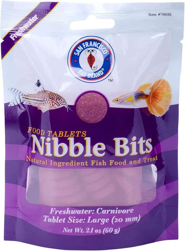 Tropical Fish Food Tablets Nibble Bits for Tetras, Cichlids, Guppies - Natural Fish Food for Freshwater Carnivore - Large Tablets 2.1oz (60g)