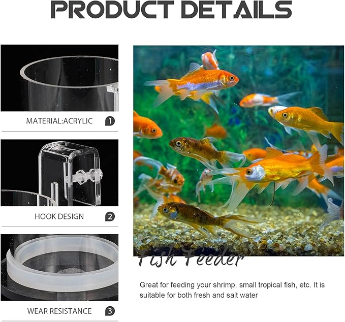 Aquarium Fish Feed Ring with Hook Acrylic Fish Tank Feeder Circle Large Size for Automatic Feeding in Home and Office