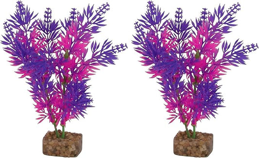 GloFish Plant Aquarium Décor, Purple and Pink Medium, Fluorescent Under Blue LED Light (Pack of 2)