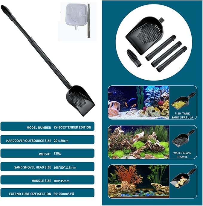 Gravels Sand Shovel for Fishtanks Gravels Scooper Aquariums Tool Ergonomic Gravels Strainer with Fishing Net 2PCS