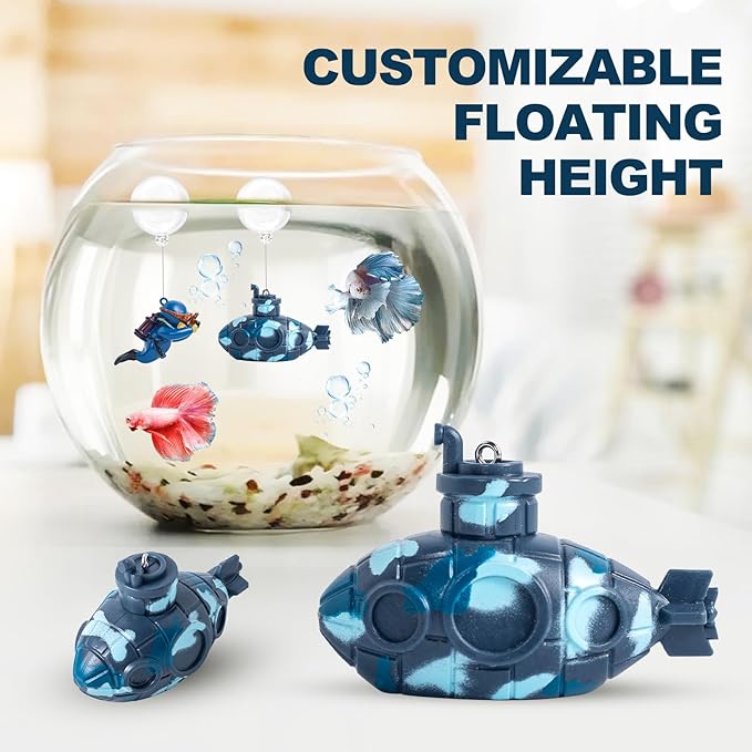 CousDUoBe 2.1 in Mini Floating Submarine Fish Tank Decoration Set，Cute Retro Submarine Set and Floating Diver,Aquarium Decorations Resinous Betta Fish Tank Accessories