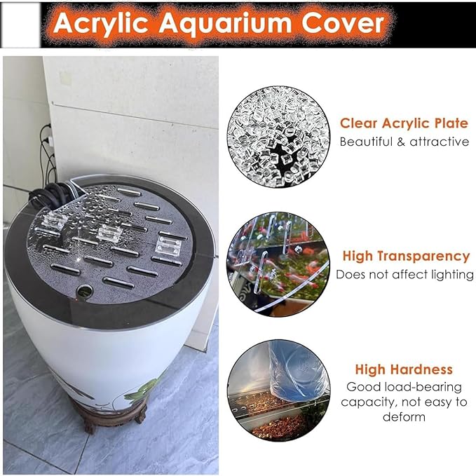 Acrylic Aquarium Lid - Cat-Proof Round Fish Tank Cover, Customizable Terrarium Anti-Jump Hood with Holes & Hinges, Folding Flip-Top Design for Easy Access
