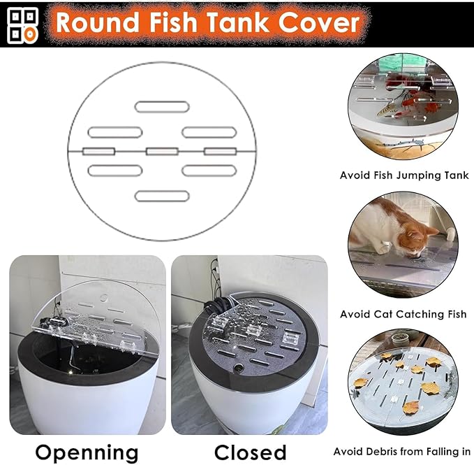 Aquarium Anti-Jump Cover， Foldable Terrarium Top Covers Detachable Temporary Jumping Proof Hood with Vent Port Custom Size(16.9in(430mm))
