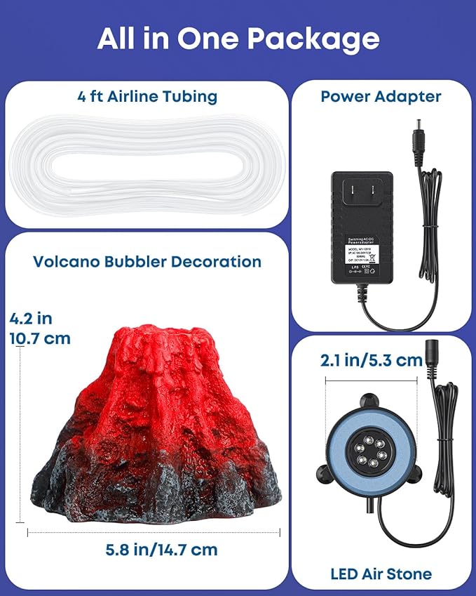 Uniclife Fish Tank Decorations, Realistic Resin Aquarium Volcano Decorations with Colorful LED Air Stone Bubbler, Volcano Bubbler Kit for Fish Tank Decor, Aquarium Decor with Bubbling Effect