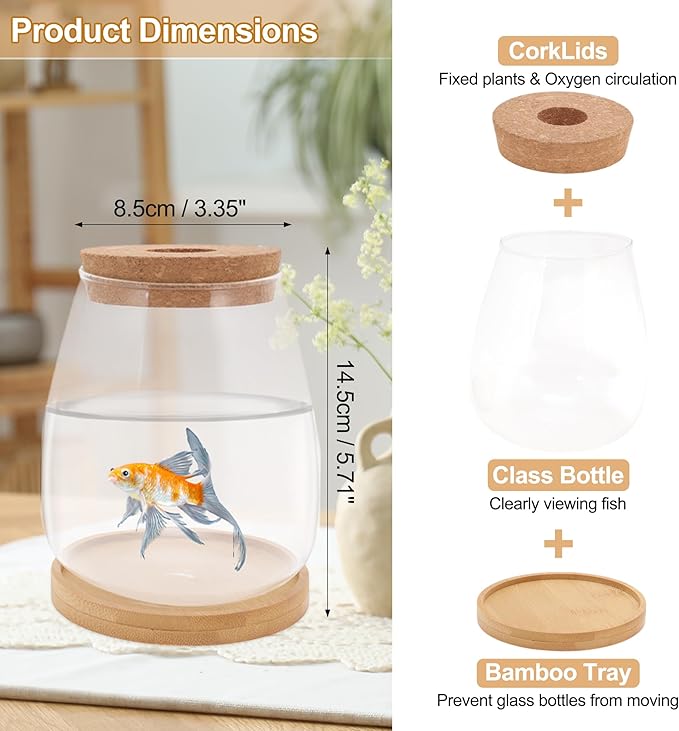 Fish Tank Desktop Hydroponic Propagation, Fish Bowl Indoor Aquatic Garden Set for Home, Office, or Dorm Decor, 3.35"x5.71", Clear, 1 Set