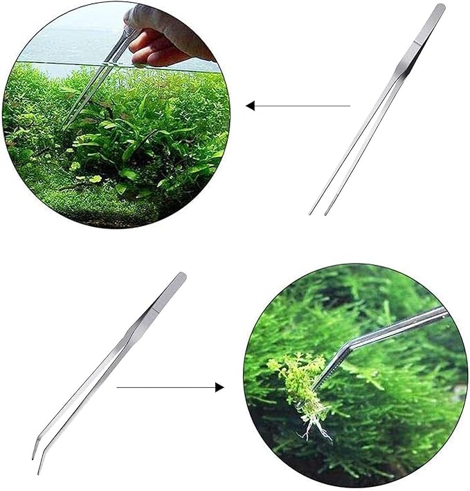 3Pcs Aquascaping Tools Kit, Long Stainless Steel Aquatic Plant Tweezers, Scrapers, Long Handle Feeder Tools for Fish Aquariums, Reptiles Snakes Lizard Gecko Spider and Bird (Silver)