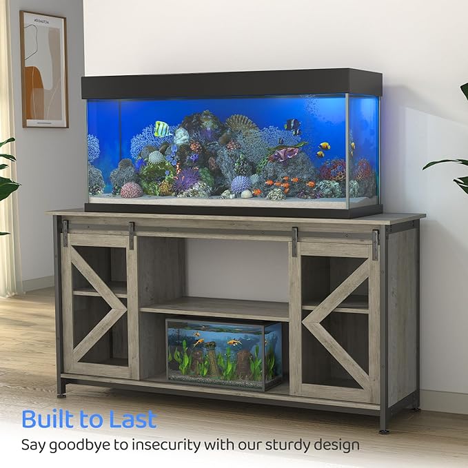50-80 Gallon Fish Tank Stand, Heavy Duty Aquarium Stand with Cabinet for Fish Tank Accessories Storage - 1000 LBS Capacity, 58.9" L x 19.7" W x 32.6" H, Gray