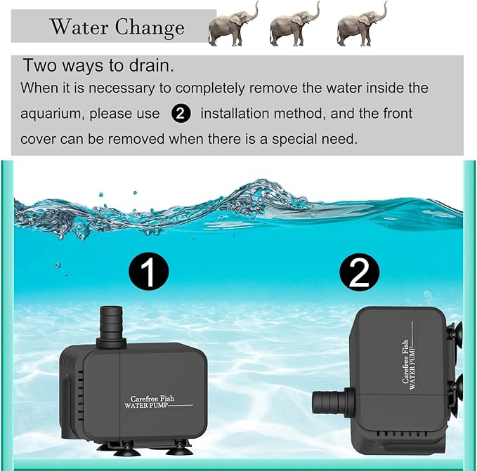 Carefree Fish 213/400/800GPH 9/22/45W Fountain Submersible Pump Adjustable Quiet Aquarium Change Water Pump Tank for Hydroponics Koi Pond Statuary Outdoor Waterfall