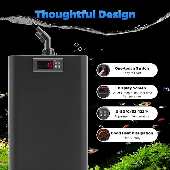 Aquarium Chiller Fish Tank Water Chiller Machine 42 Gal 1/10 HP Water Cooler Hydroponic Cooling System with Quiet Refrigeration Compressor for Water Weeds Axolotl Jellyfish Coral Shrimp