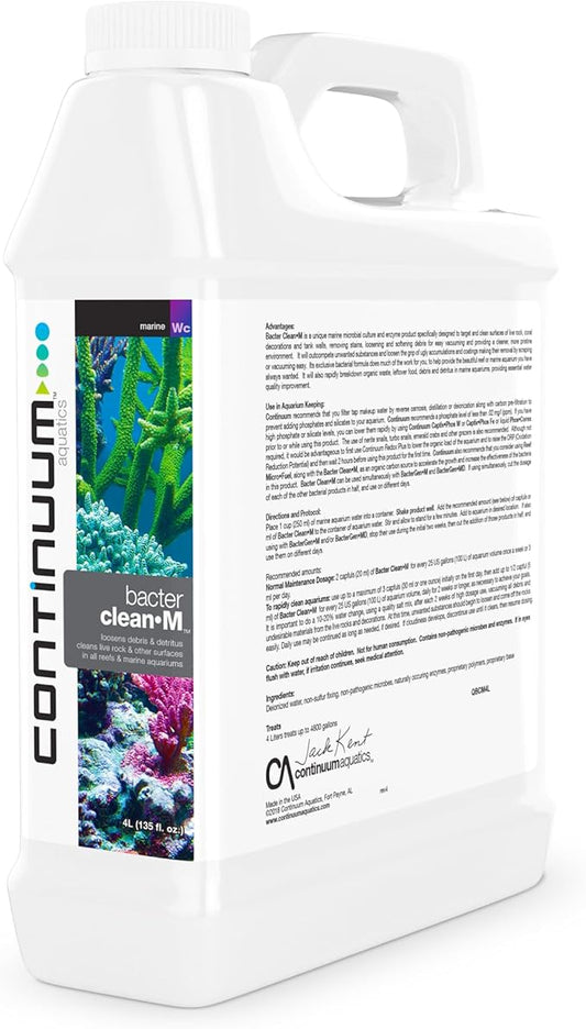 Continuum Aquatics Bacter Clean M for Reef & Marine Aquariums – Loosens Detritus, Cleans Live Rock, Reduces Organic Waste & Enhances Water Clarity Naturally, 4L
