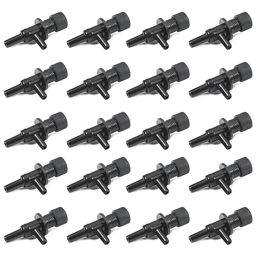 MroMax Aquarium 2 Way Air Line Plastic Regulator Connector for Fish Tank Pump 4mm/0.16", Black 20 Pcs