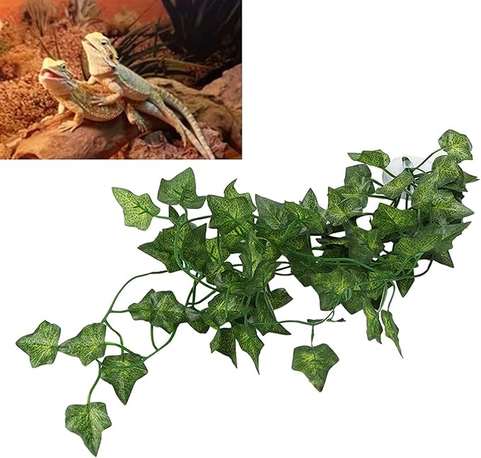 Pssopp Lifelike Plant Decorative Hanging Silk Terrarium Plant with Suction Cup for for Reptile Rainforest Box Aquarium Landscape(NFF‑87)