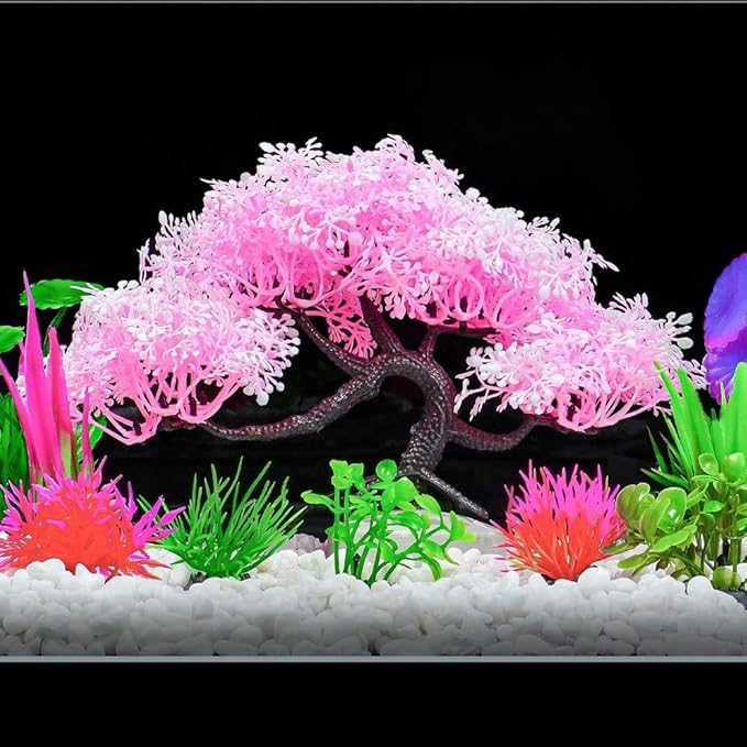 Sanfly Artificial Aquarium Plants, Fake Aquarium Aquatic Plant Cherry Blossom Aquarium Fish Tank Simulation Aquatic Aquarium Tank Accessories