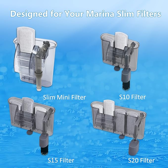 6/12 Pack Fish Tank Filter Cartridges for Marina Slim Filters S10/S15/S20 - Quadruple Filtration - Replacement Filter Cartridges for Marina Slim Filters