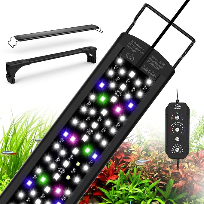 QZQ LED Aquarium Light, 24W Fish Tank Light with 24/7 Lighting Mode, Timer, DIY Mode, Adjustable Brightness, Full Spectrum Aquarium Plant Light with Extendable Brackets for 14-20 Inch Fish Tank