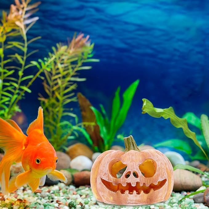 Milisten Orange Resin Halloween Pumpkin Fish Hideout, Aquarium & Terrarium Decor, Modern Realistic Simulated Modeling, Tabletop, All Seasons