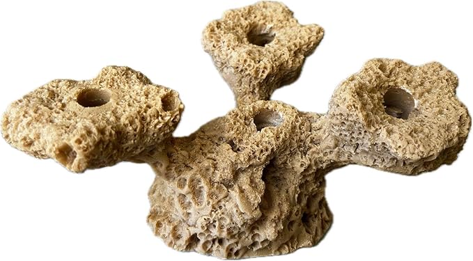 4 Hole Tripod Frag Rack/Rock for Coral Plug Ons and Reef Tank Aquariums (Tan)