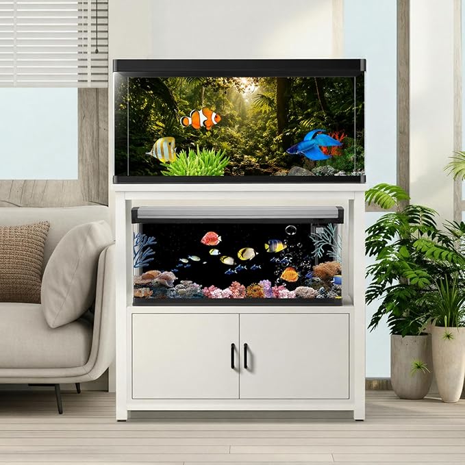2 Pack Aquarium Background, Vinyl Cloth Fish Background, Forest & Black, for Terrarium Decor Background 48×18 inch
