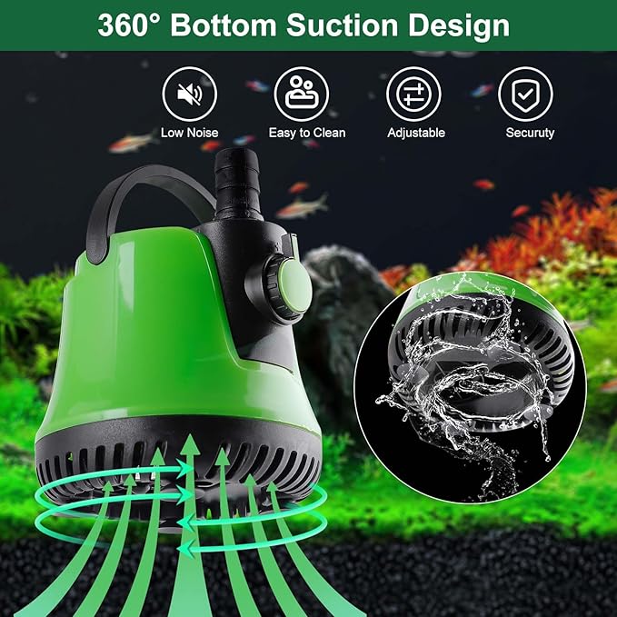 25W Water Pump 350GPH Submersible Pump, 1200L/H, Max Lift up to 6ft, Fountain Pump with Adjustable Switch 2 Nozzles 6ft Power Cord for Fountain, Fish Tank, Pond, Statuary, Aquarium (Green)