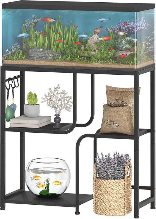 HOOBRO 20 Gallon Fish Tank Stand with Storage Shelves, Heavy Duty Aquarium Stand, Metal Frame Reptile Turtle Tank Stand, 29.9”L x 11.8”W, 220 LBS Capacity, Black BB74FT01