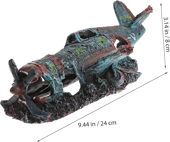 Balacoo Fish Tank Decorations, Resin Airplane Ruins for Aquarium Decoration, Vintage Fighter Plane Wreck for Fish Shrimp Shelter Cave Hideout, Fish Tank Landscape Decoration