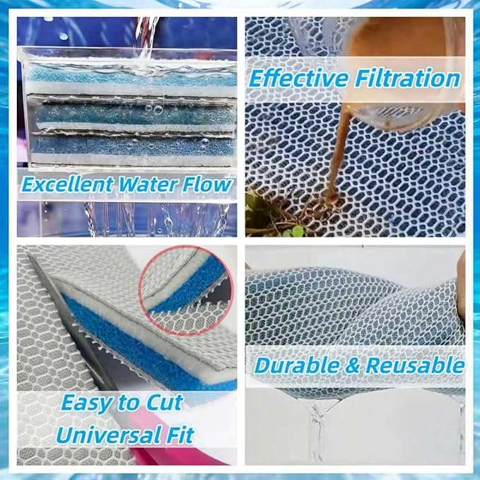 8-Layer Aquarium Filter Media Sponge Pad, Trim-to-Fit Foam Filter Floss for Fish Tank Filter (15.7"x11.8"x0.78")