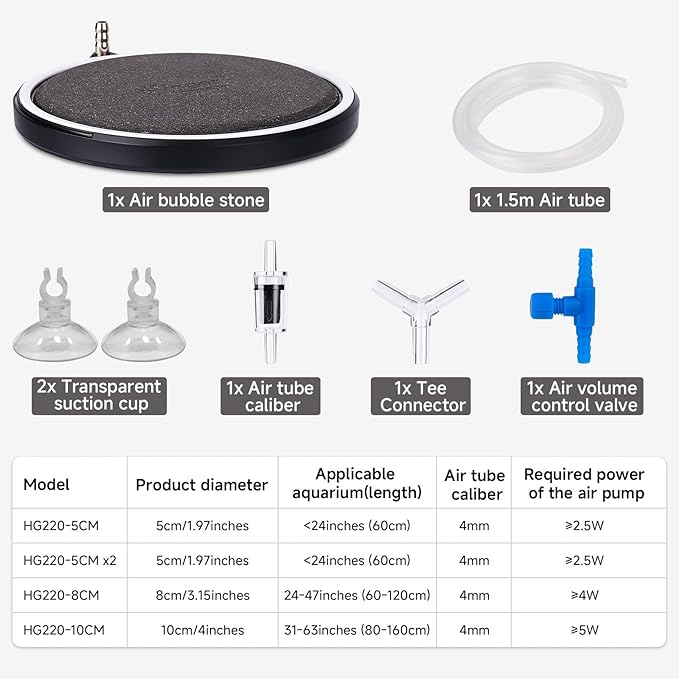 hygger Air Stone for Aquarium: Quiet High Dissolved Oxygen Diffuser Kit for Freshwater or Saltwater Fish Tank and Hydroponic Air Pump-Disc 4 x 4 Inch Air Bubble Stone Without air Pump