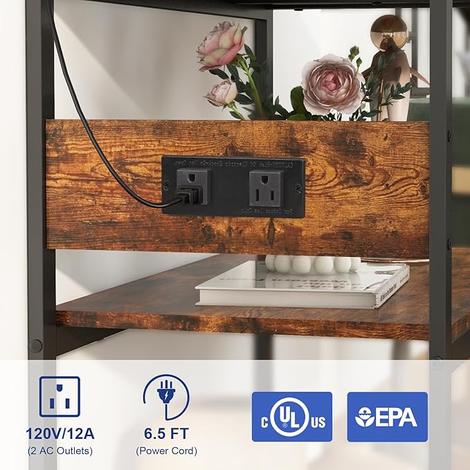 Livofloral 20-29 Gallon Fish Tank Stand With Power Outlets, 3-Tier Metal Aquarium Stands, Breeder Reptile Tank Stand with Shelf for Home Office, 660LBS Capacity, 29.5 x 15.8 x 30.1 inches, Brown