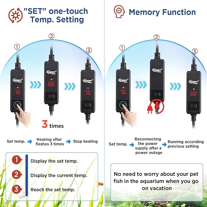 hygger Betta Aquarium Heater,25W/50W/100W/150W Removable Shell Submersible Fish Tank Heater with LED Digital Display,25W Suitable for 1-5 Gallon Freshwater and Saltwater Fish Tank