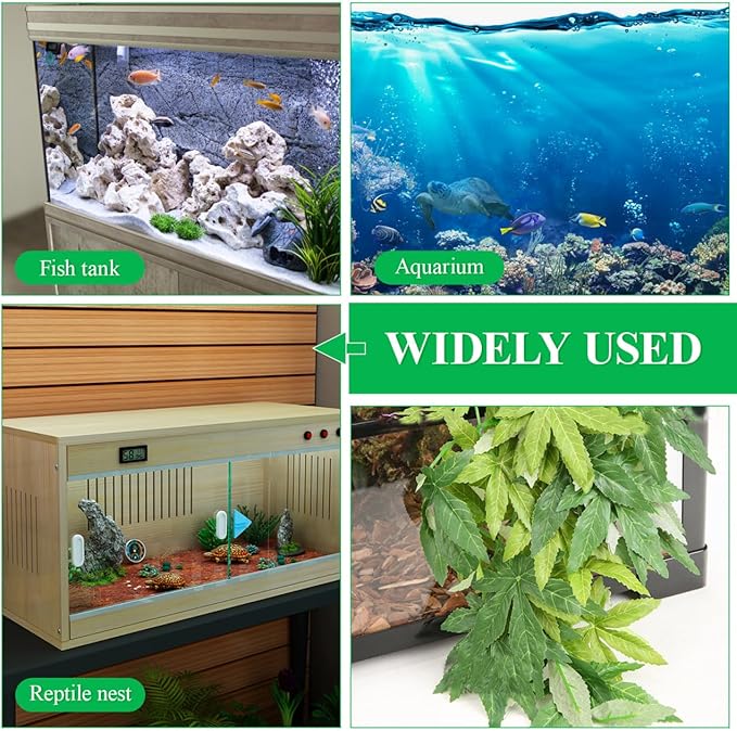 Aquarium Reptile Plants Artificial Plastic Leaves Hanging Silk Terrarium Plant with Suction Cups,Simulation Landscape Decorations for Bearded Dragons,Lizards,Geckos,Snake