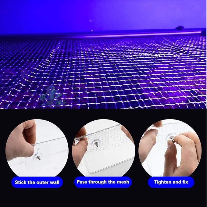 3.28 x 6.56 ft Clear Mesh Netting with 8 Traceless Screws, Plastic Cuttable Fish Tank Anti-Jump Protective Lid, Air Screen Net for Aquarium Covering