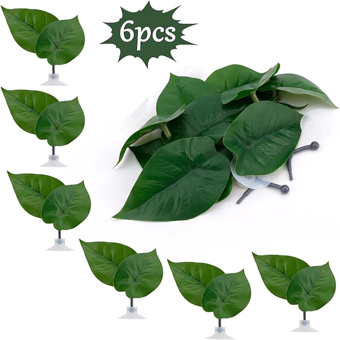 6pcs Double Layer Betta Leaf Hammock, Realistic Plastic Big & Small Leaf Fish Tank Decor with Suction Cups Branches Aquarium Plants for Betta Fish Resting Bed Spawning Ground