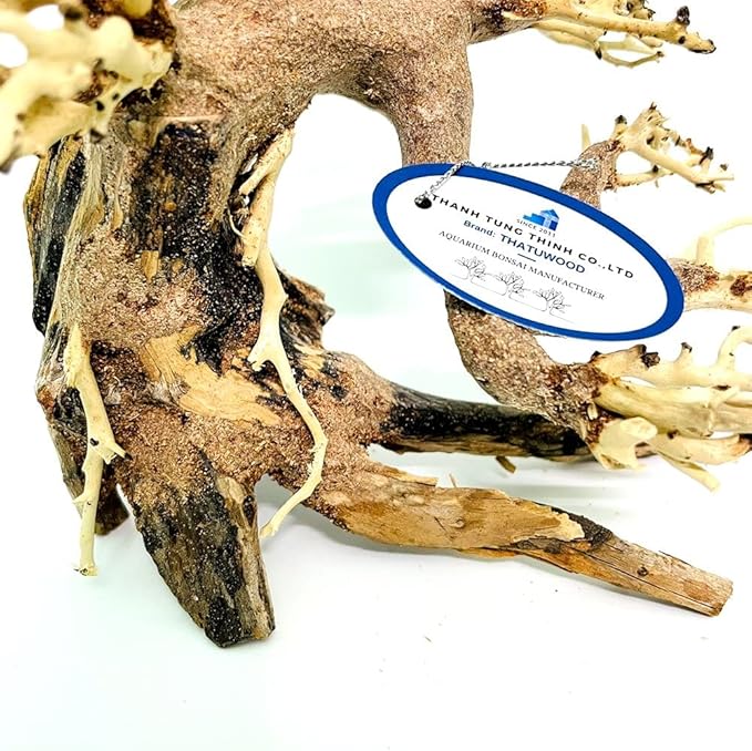 Bonsai Driftwood Aquarium Tree (8in H x 6in L), Handcrafted Fish Tank Decoration | Easy to Install Driftwood Bonsai for Fish Tank | Decor Aquascape Wood (Bonsai Tree)