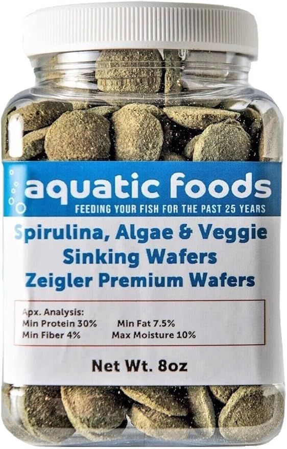 18mm - 3/4" Spirulina, Algae, Veggies, Sinking Wafers for Bottom Fish, Shrimp, Snails, Crabs, Crayfish, All Tropical Fish, Zeigler Wafers…8oz Small Jar
