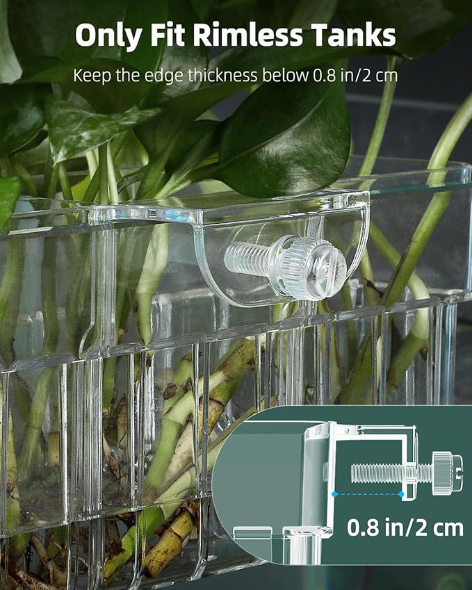 Pawfly Clear Acrylic Aquarium Plant Holder for Fish Tanks, 3 Slots Top Hanging Fish Tank Planting Holder with Hook, Adjustable Aquarium Planter Cup, Plant Pot for Water Feature Decoration